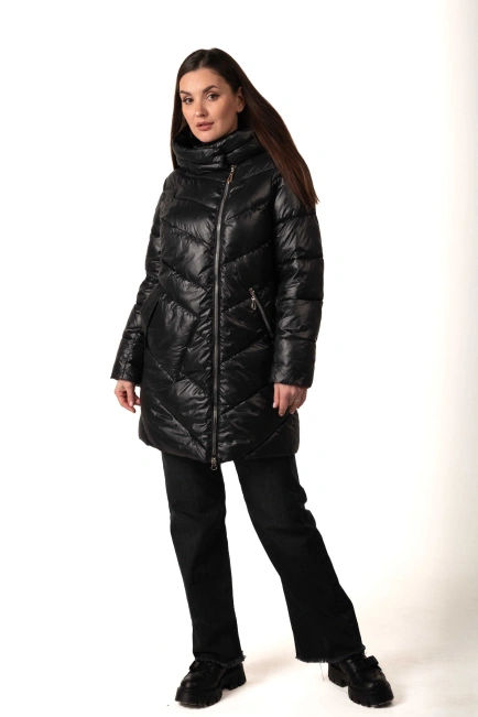 Жіночий чорний біопуховик з накладною кишенею-3