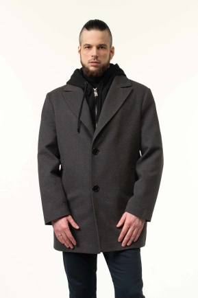 Пальто серого цвета демисезонное с капюшоном