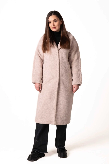 Шуба з екохутра з англійським коміром беж-6