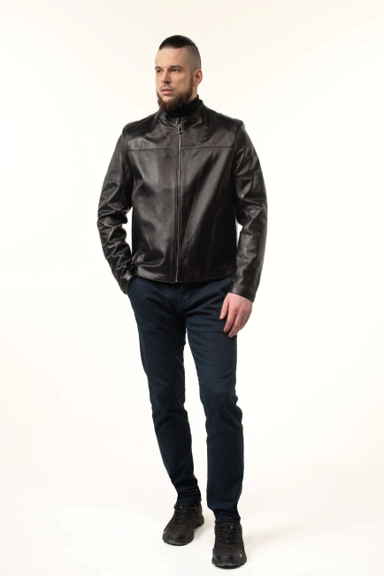 Чоловіча шкіряна куртка з кнопками на манжетах-8