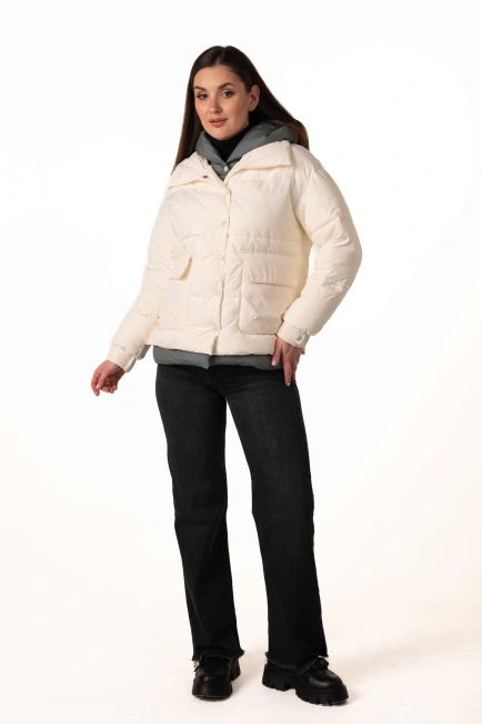 Молочний біопуховик з коміром та капюшоном-10