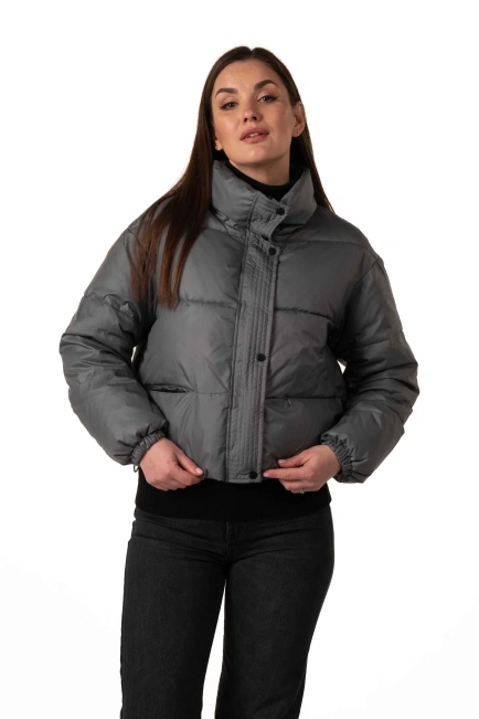 Жіночий укорочений біопуховик темна бірюза-4