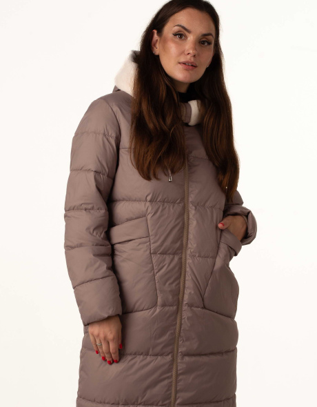 Жіночий біопуховик з екохутром беж