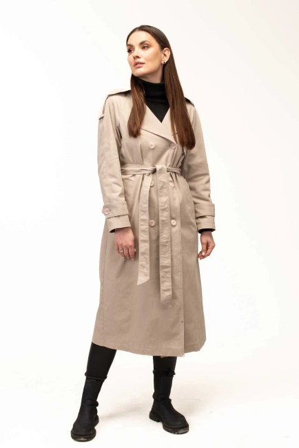 Женский текстильный тренч бежевого цвета-8