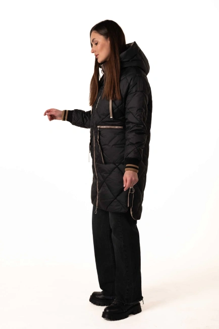 Біопуховик жіночий чорний з бежевими акцентами-5