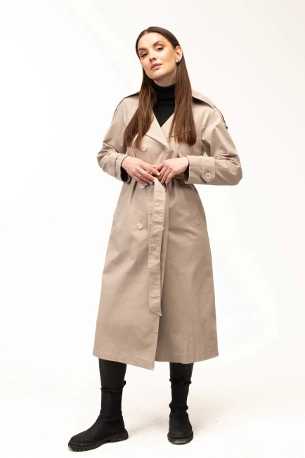 Женский текстильный тренч бежевого цвета-3
