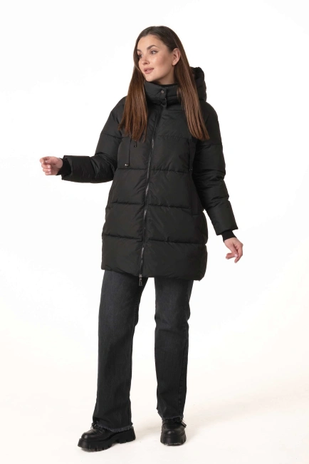 Жіночий чорний біопуховик зі знімним капюшоном-8