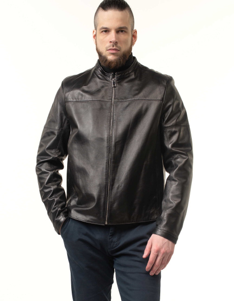 Чоловіча шкіряна куртка з кнопками на манжетах
