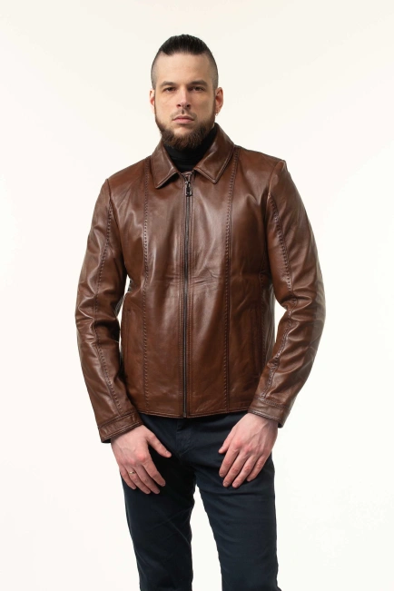 Світло-коричнева шкіряна куртка чоловіча-4