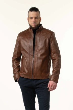 Шкіряна куртка чоловіча коричнева з тонуванням