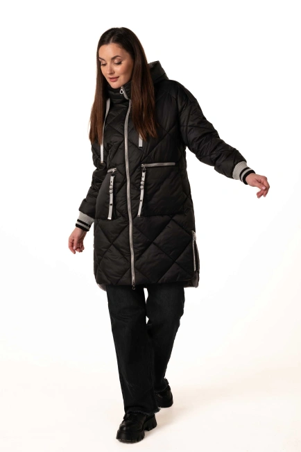 Жіночий зимовий біопуховик чорний з сірим-5