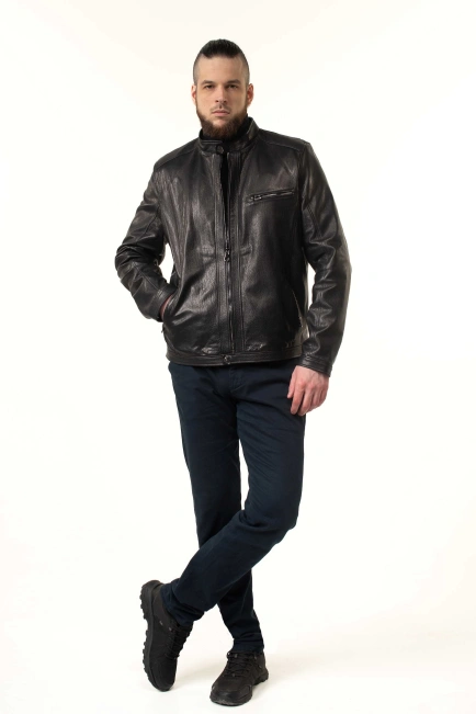Стильна чоловіча куртка зі шкіри коротка-5