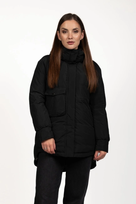 Зимняя куртка с биопухом черного цвета-3