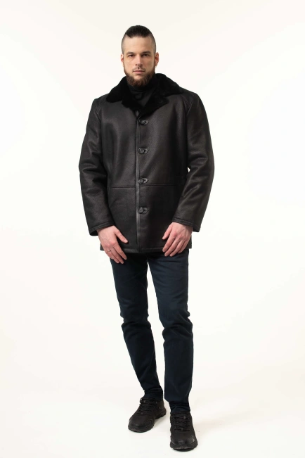 Чоловіча дублянка з натуральної овчини чорна-3