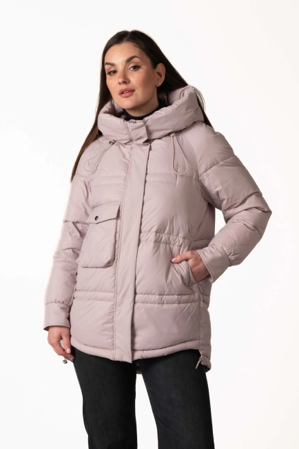 Пудровий біопуховик з капюшоном і кулісками-1