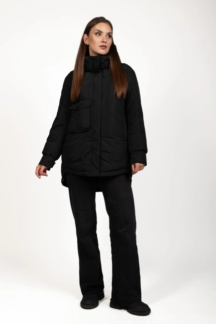 Зимняя куртка с биопухом черного цвета-2