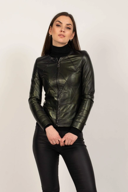 Жіноча шкіряна куртка воріт-шанель-3