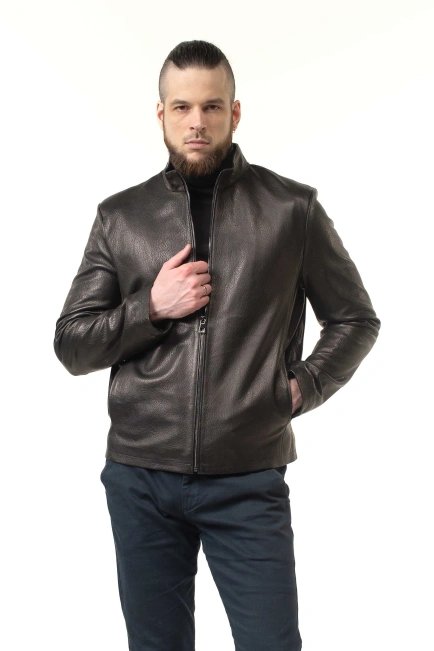 Чорна шкіряна куртка з блискавками-1