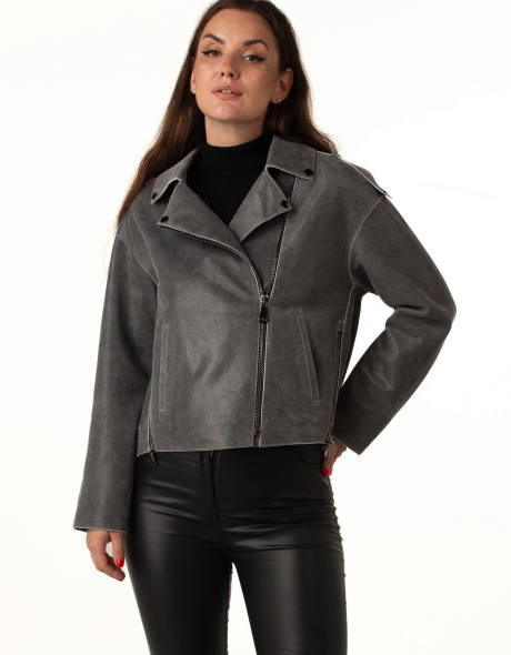 Жіноча шкіряна куртка зі шкіри, сірий колір