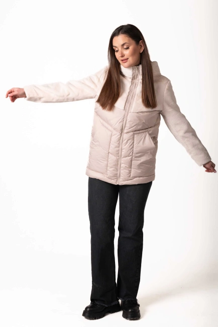 Біопуховик зимовий з екохутром молочного кольору-8