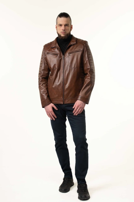 Шкіряна куртка коричнева з темними швами-9