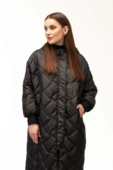 Подовжена демісезонна куртка чорна-4