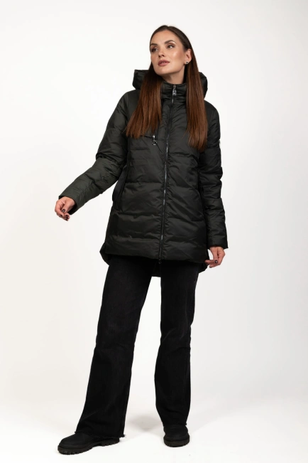 Женский зимний пуховик зелёный с биопухом-2