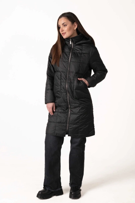 Жіноча демісезонна куртка з капюшоном чорна-5