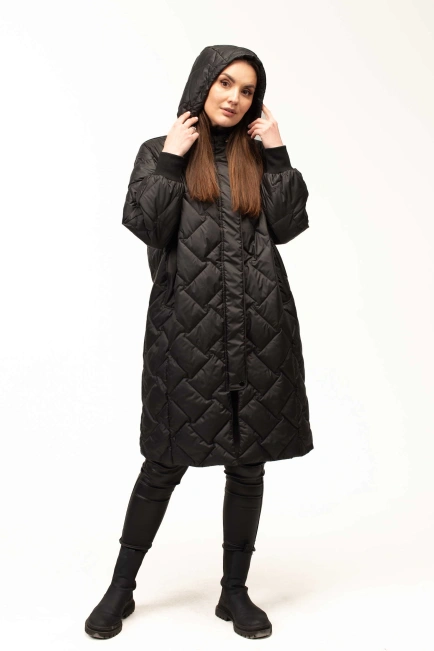 Подовжена демісезонна куртка чорна-9