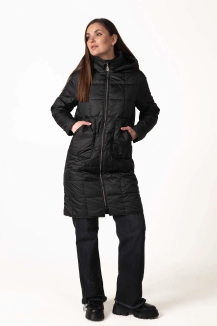 Жіноча демісезонна куртка з капюшоном чорна-3