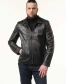 Чоловіча шкіряна куртка чорна гладка-1