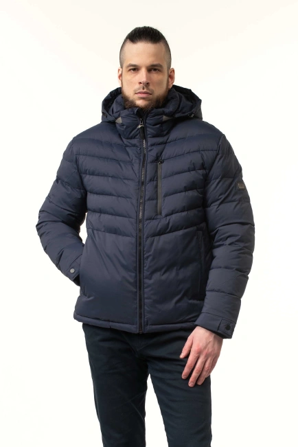 Зимова куртка з біопухом синя зі стрічками-4