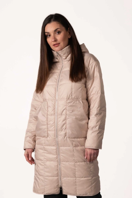 Жіноча демісезонна куртка з капюшоном беж стьобана-1