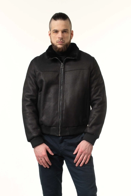 Чоловіча дублянка з натуральної овчини бомбер-4