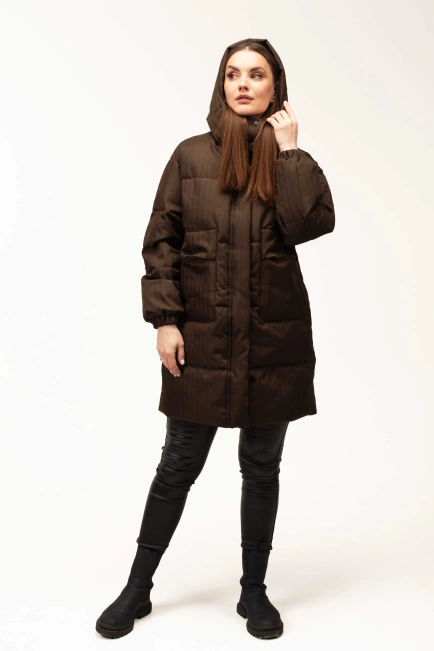 Біопуховик жіночий довгий коричневий-10