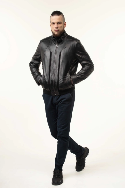 Шкіряна куртка-бомбер чоловіча з гладкої шкіри-8