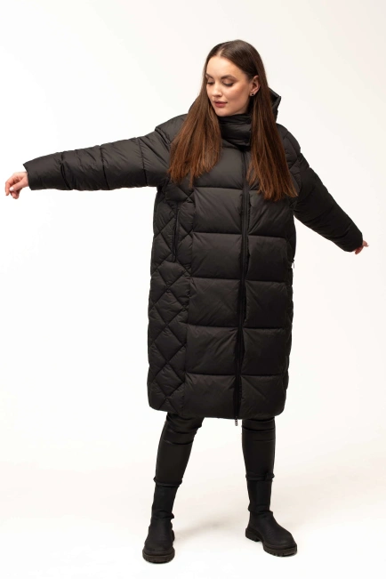 Женский черный зимний биопуховик со стежкой-6