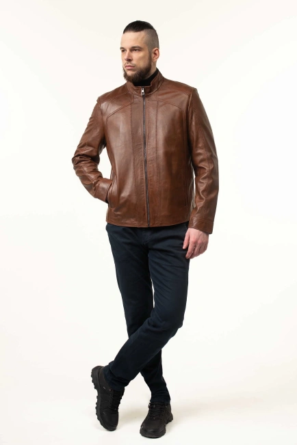 Шкіряна куртка чоловіча коричнева з тонуванням-9