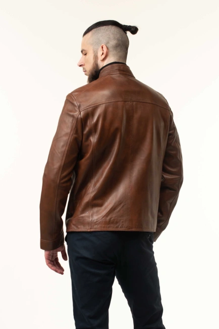 Шкіряна куртка чоловіча коричнева з тонуванням-6