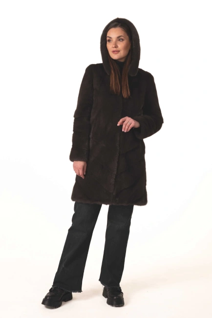 Норкова шуба кольору темний капучіно-6