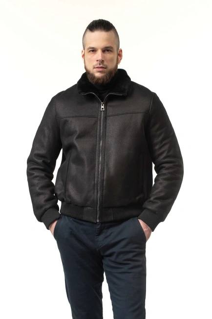 Чоловіча дублянка з натуральної овчини бомбер-1