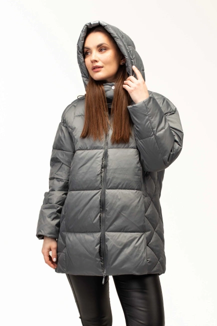 Жіночий біопуховик з декором на боках бірюза-1