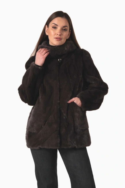 Жіноча норкова шуба коричневого кольору зима-1