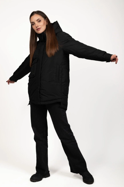 Зимняя куртка с биопухом черного цвета-4
