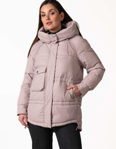 Пудровий біопуховик з капюшоном і кулісками