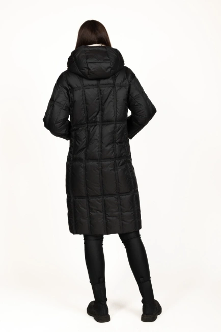 Женский черный биопуховик с чёрной стёжкой-2
