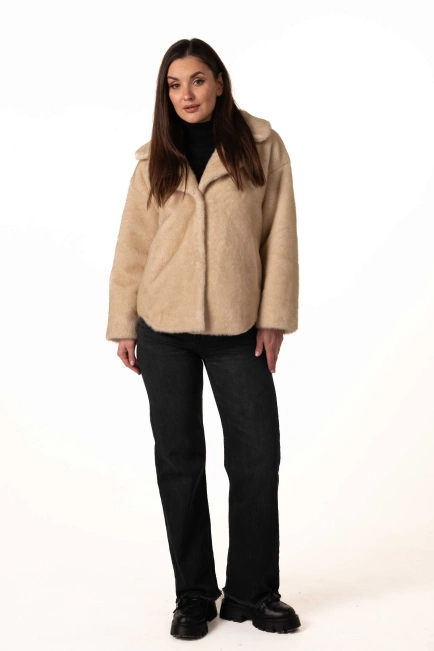 Жіноча шуба з екохутра з англійським коміром-8