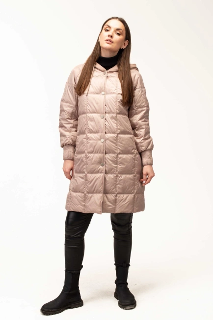 Демисезонная бежевая куртка с капюшоном-8