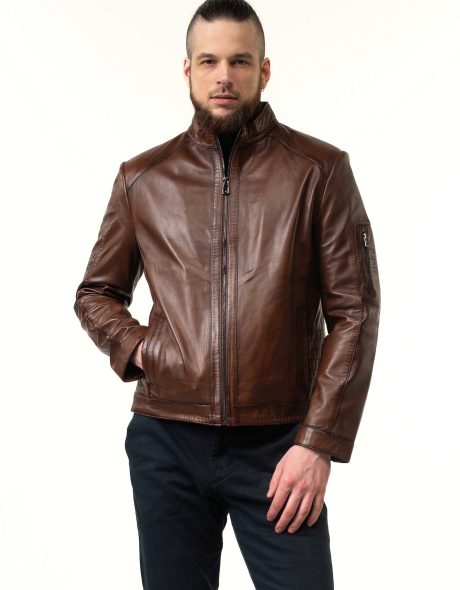 ожаная куртка коричневого цвета с прострочкой