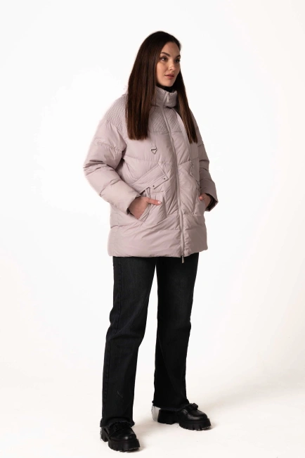 Біопуховик з фігурною прострочкою та капюшоном-7